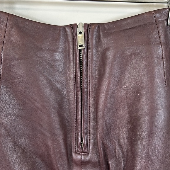 REISS Lambs Leather Vale Mini Skirt Brown High Rise A Lined Lined Sz US 2 - Picture 6 of 11
